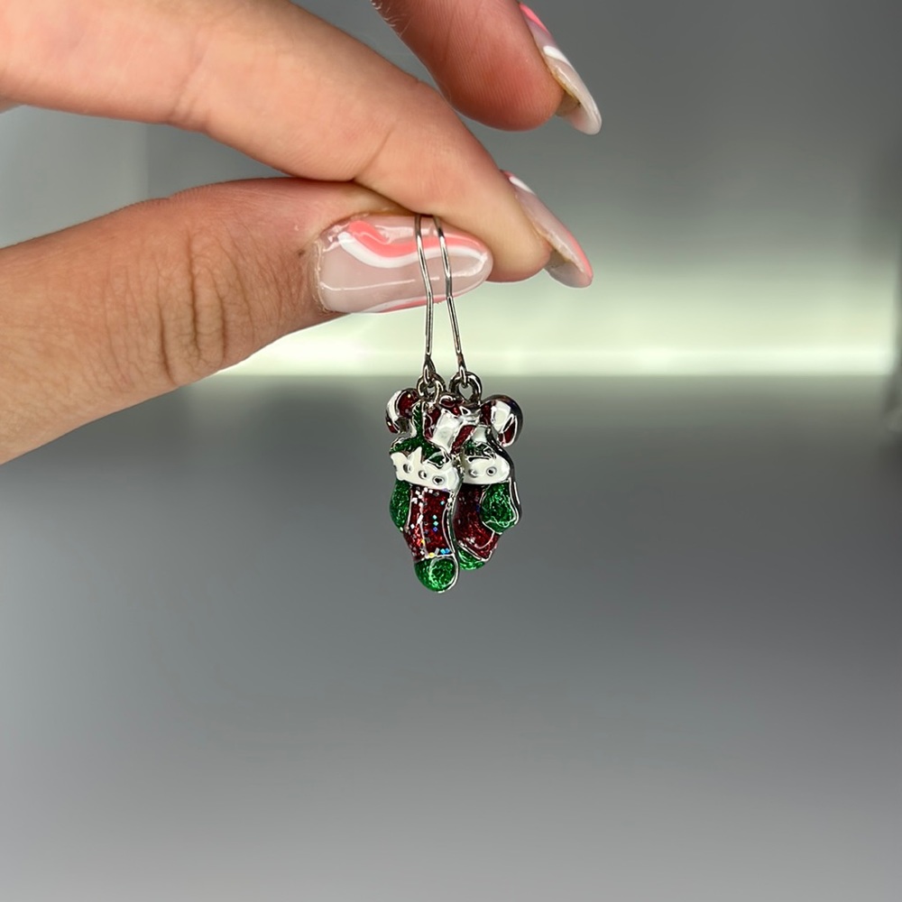 christmas stocking dangling earrings